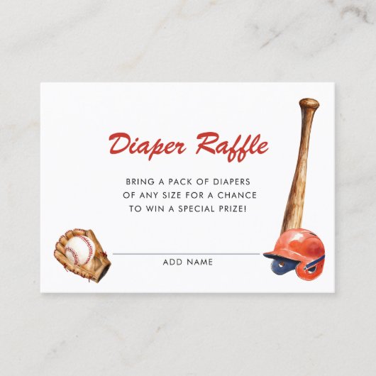 Watercolor Baseball Baby Shower Diaper Raffle エンクロージャーカード (正面)