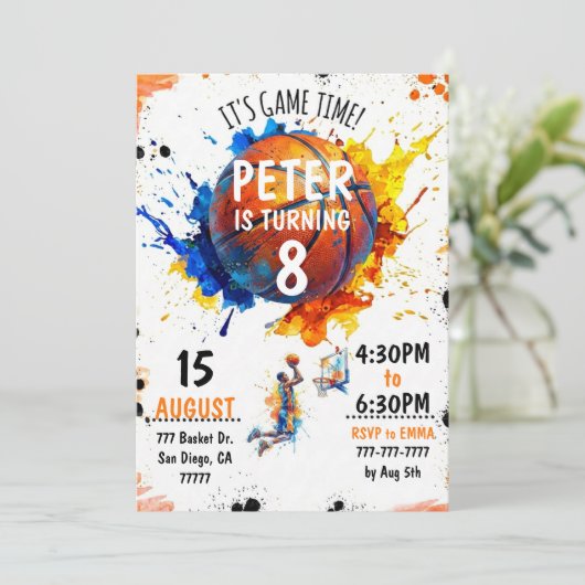 Watercolor Basketball Birthday Invitation 招待状 (スタンド正面)