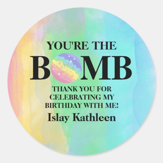 Watercolor Bath Bomb Birthday Sticker ラウンドシール (正面)