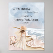 Watercolor Beach and Waves Bridal Shower Welcome ポスター (正面)