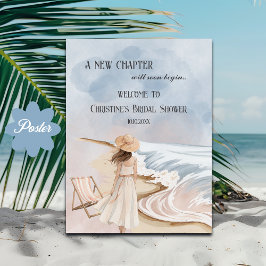Watercolor Beach and Waves Bridal Shower Welcome ポスター