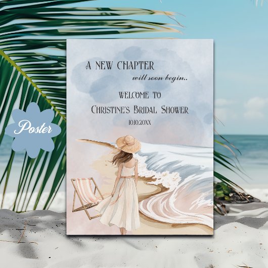 Watercolor Beach and Waves Bridal Shower Welcome ポスター