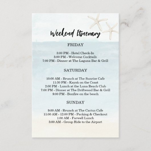 Watercolor Beach Bachelorette Party Weekend エンクロージャーカード (正面)