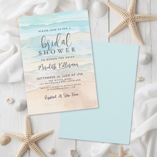 Watercolor Beach Bridal Shower 招待状
