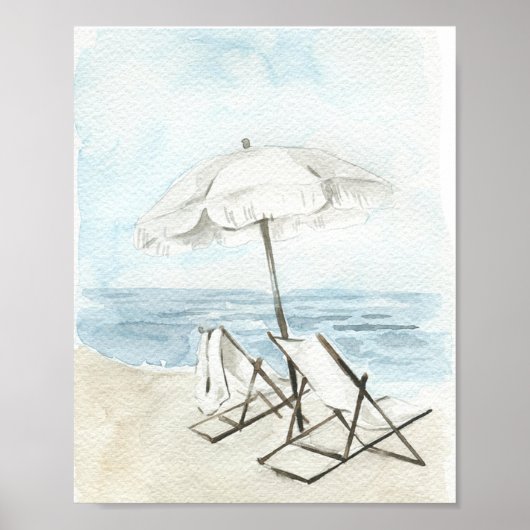 Watercolor Beach Chairs and Umbrella ポスター (正面)