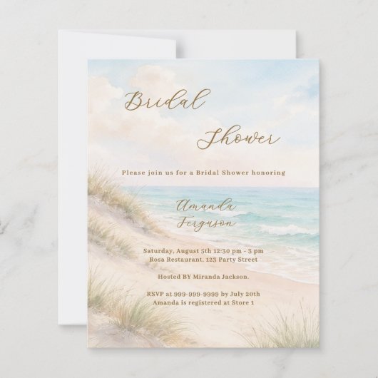 Watercolor beach coastal Bridal Shower invitation (正面)