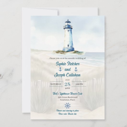 Watercolor Beach, Coastal New England Wedding 招待状 (正面)