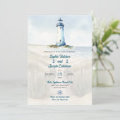 Watercolor Beach, Coastal New England Wedding 招待状 (スタンド正面)