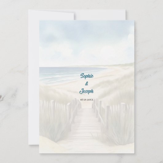 Watercolor Beach, Coastal New England Wedding 招待状 (裏面)