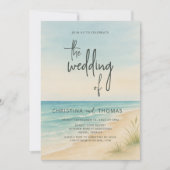 Watercolor Beach Coastal Wedding 招待状 (正面)
