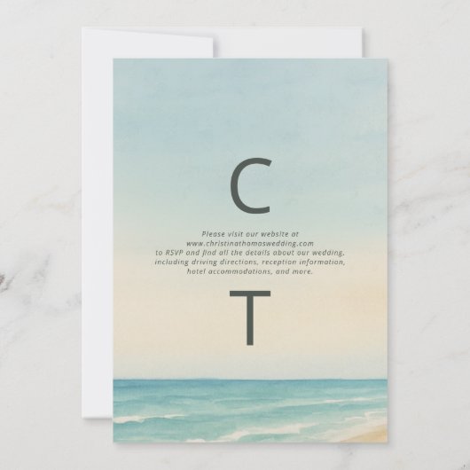 Watercolor Beach Coastal Wedding 招待状 (裏面)