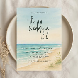 Watercolor Beach Coastal Wedding 招待状