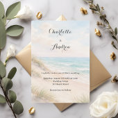 Watercolor beach coatal modern wedding 招待状
