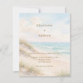 Watercolor beach coatal modern wedding invitation (正面)