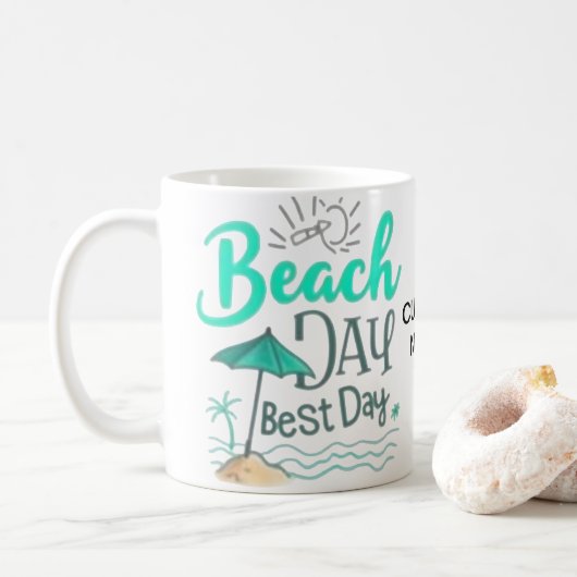 Watercolor Beach Day Best Day Mug コーヒーマグカップ (ドーナツ)