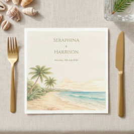 Watercolor Beach Destination Wedding Coastal  スタンダードランチョンナプキン