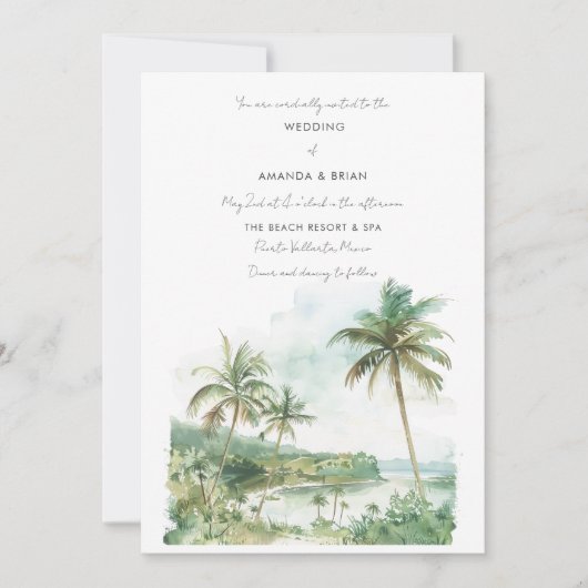 Watercolor Beach Destination Wedding Invitation 招待状 (正面)