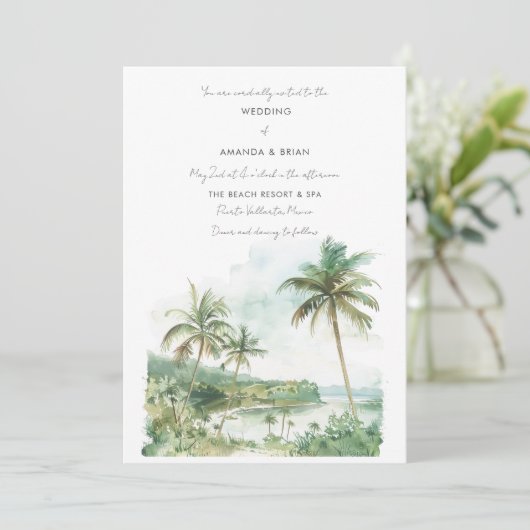 Watercolor Beach Destination Wedding Invitation 招待状 (スタンド正面)