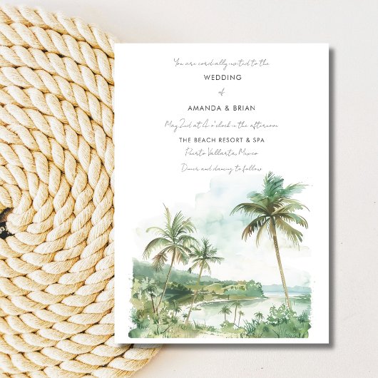 Watercolor Beach Destination Wedding Invitation 招待状