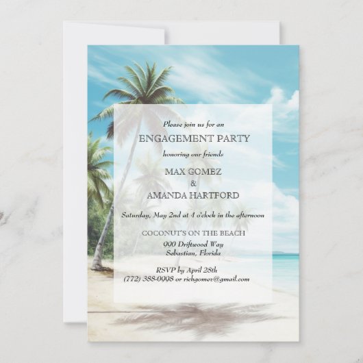Watercolor Beach Engagement Party Invitation 招待状 (正面)