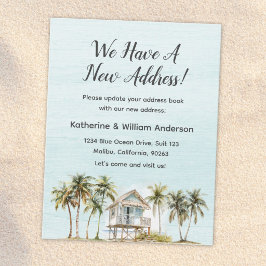 Watercolor Beach House Moving Announcement Card カード