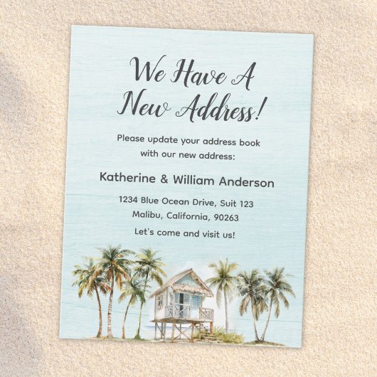 Watercolor Beach House Moving Announcement Card カード