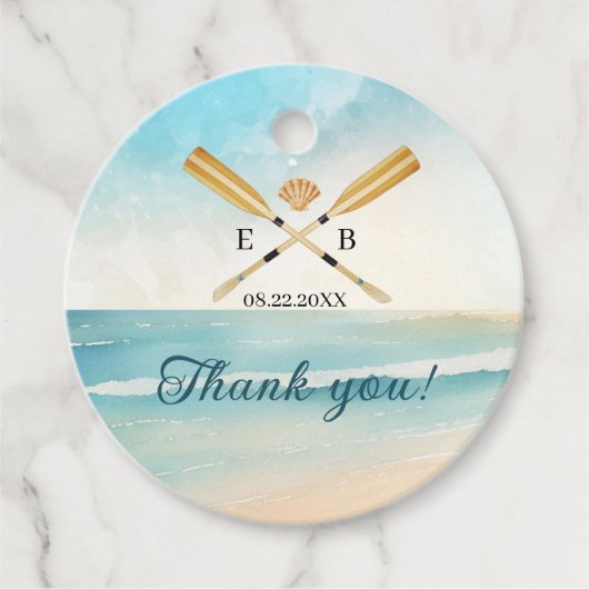 Watercolor Beach Oars Wedding フェイバータグ (正面)
