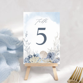 Watercolor Beach Ocean Blue Boho Wedding テーブルナンバー
