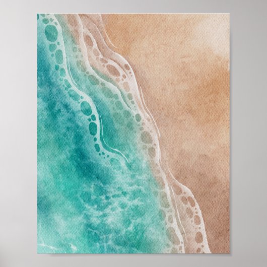 Watercolor Beach Ocean Waves Coastal ポスター (正面)