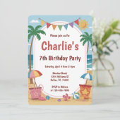 Watercolor Beach Party Kids Birthday Party 招待状 (スタンド正面)