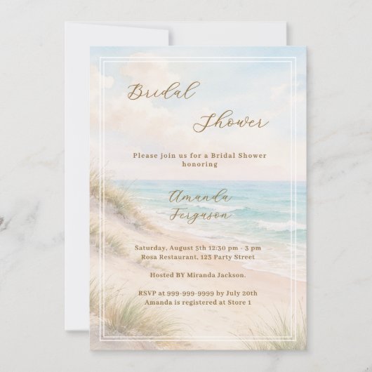 Watercolor beach sand dunes Bridal Shower 招待状 (正面)