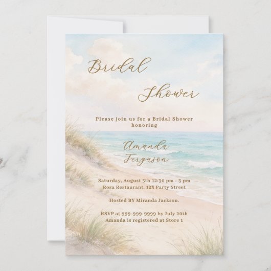 Watercolor beach sand dunes Bridal Shower 招待状 (正面)