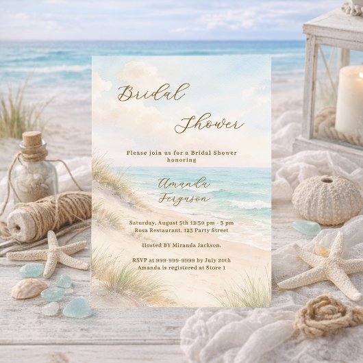 Watercolor beach sand dunes Bridal Shower 招待状
