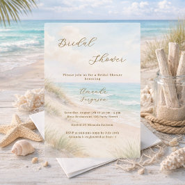 Watercolor beach sand dunes Bridal Shower 招待状
