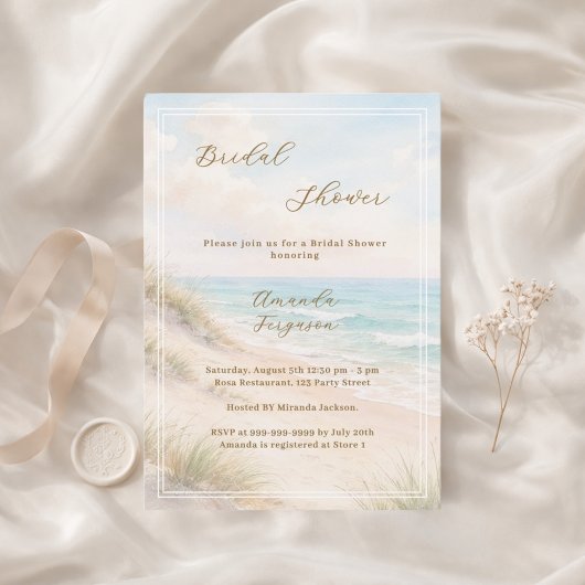 Watercolor beach sand dunes Bridal Shower 招待状