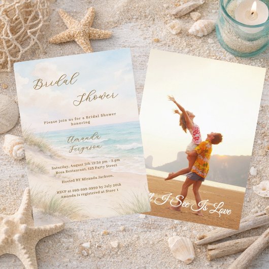 Watercolor beach sand dunes photo Bridal Shower 招待状