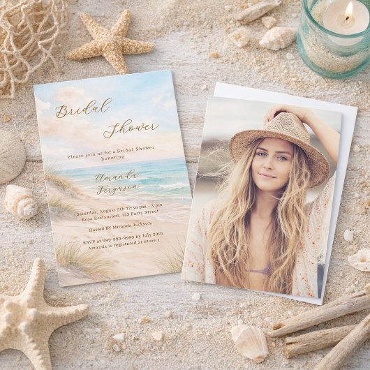 Watercolor beach sand dunes photo Bridal Shower 招待状