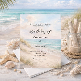 Watercolor beach sand dunes wedding 招待状