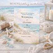 Watercolor beach sand dunes wedding 招待状