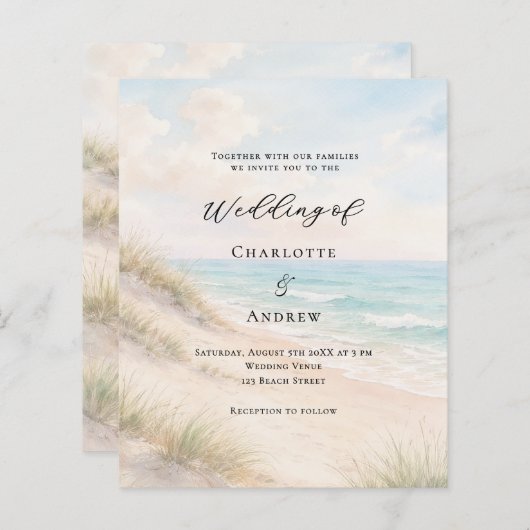 Watercolor beach sand dunes wedding invitation (正面/裏面)