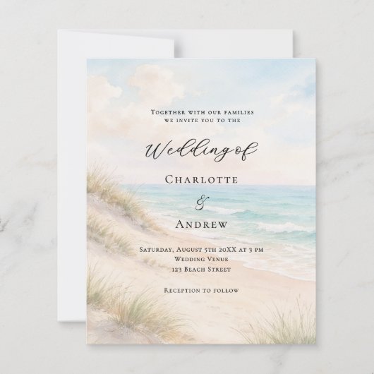 Watercolor beach sand dunes wedding invitation (正面)