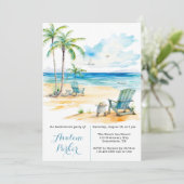 Watercolor Beach Scene Bachelorette Party Invitati 招待状 (スタンド正面)