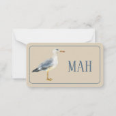 Watercolor Beach Seagull Monogram ノートカード (正面)
