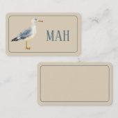 Watercolor Beach Seagull Monogram ノートカード (正面/裏面)