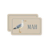 Watercolor Beach Seagull Monogram ノートカード (正面/裏面インサイチュ)