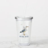 Watercolor Beach Seagull Personalized アクリルタンブラー (裏面)