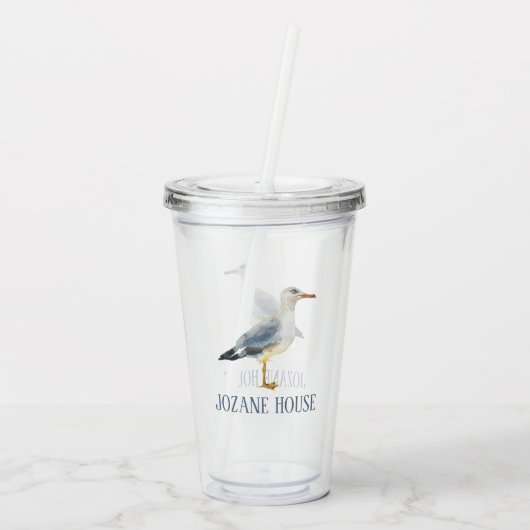 Watercolor Beach Seagull Personalized アクリルタンブラー (裏面)