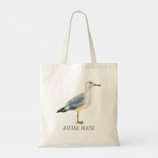 Watercolor Beach Seagull Personalized トートバッグ (裏面)