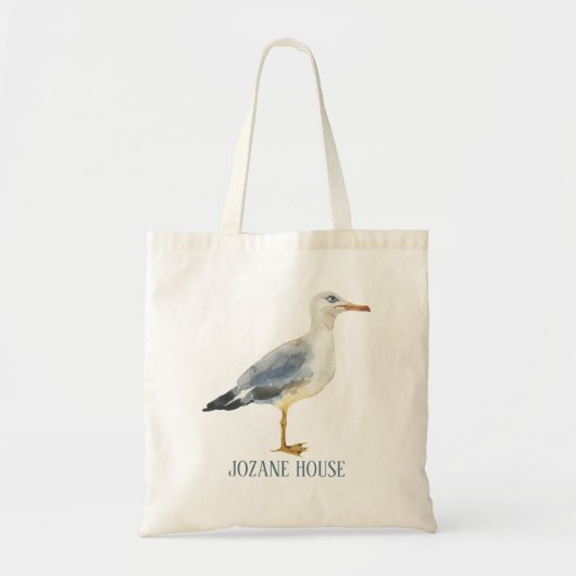 Watercolor Beach Seagull Personalized トートバッグ (正面)