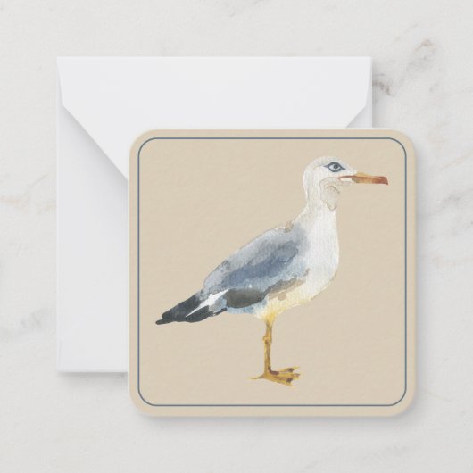 Watercolor Beach Seagull Personalized ノートカード (正面)